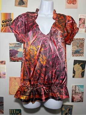 V-Neck Short Sleeve Blouse